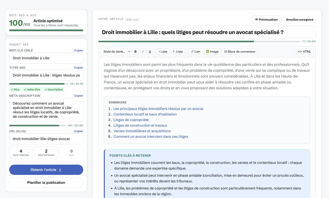 L'article rédigé, structuré et optimisé